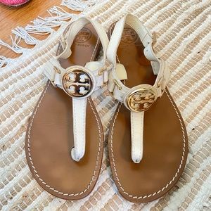 White and brown leather Tory Burch sandals sz 8.5